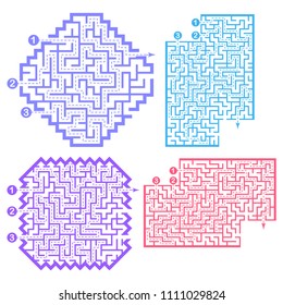 Set of labyrinths, mazes conundrums for kids. Baby puzzles with entry and exit. Children riddle games.