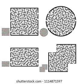 Set of labyrinths, mazes conundrums for kids. Baby puzzles with entry and exit. Children riddle games.