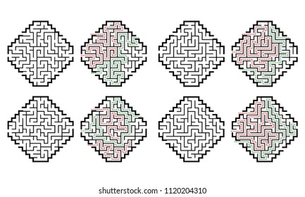 Set of labyrinths, mazes conundrums for kids. Baby puzzles with entry and exit. Children riddle games.