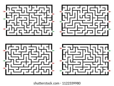 Set of labyrinths, mazes conundrums for kids. Baby puzzles with entry and exit. Children riddle games.