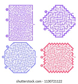 Set of labyrinths, mazes conundrums for kids. Baby puzzles with entry and exit. Children riddle games.