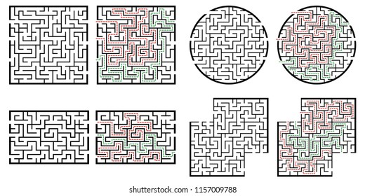 Set of labyrinths, mazes conundrums for kids. Baby puzzles with entry and exit. Children riddle games.