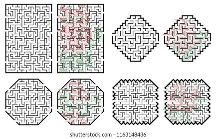 Set of labyrinths, mazes conundrums for kids. Baby puzzles with entry and exit. Children riddle games.