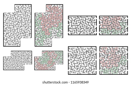 Set of labyrinths, mazes conundrums for kids. Baby puzzles with entry and exit. Children riddle games.