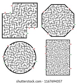Set of labyrinths, mazes conundrums for kids. Baby puzzles with entry and exit. Children riddle games.