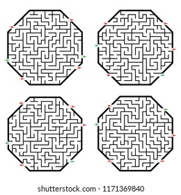Set of labyrinths, mazes conundrums for kids. Baby puzzles with entry and exit. Children riddle games.