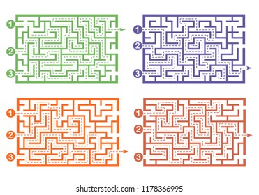 Set of labyrinths, mazes conundrums for kids. Baby puzzles with entry and exit. Children riddle games.