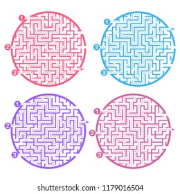 Set of labyrinths, mazes conundrums for kids. Baby puzzles with entry and exit. Children riddle games.