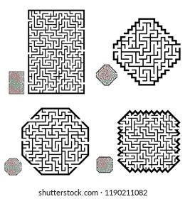 Set of labyrinths, mazes conundrums for kids. Baby puzzles with entry and exit. Children riddle games.