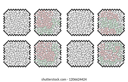 Set of labyrinths, mazes conundrums for kids. Baby puzzles with entry and exit. Children riddle games.