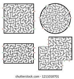 Set of labyrinths, mazes conundrums for kids. Baby puzzles with entry and exit. Children riddle games.