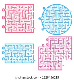 Set of labyrinths, mazes conundrums for kids. Baby puzzles with entry and exit. Children riddle games.