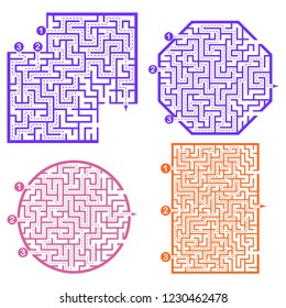 Set of labyrinths, mazes conundrums for kids. Baby puzzles with entry and exit. Children riddle games.