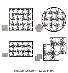 Set of labyrinths, mazes conundrums for kids. Baby puzzles with entry and exit. Children riddle games.