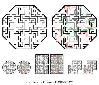 Set of labyrinths, mazes conundrums for kids. Baby puzzles with entry and exit. Children riddle games.