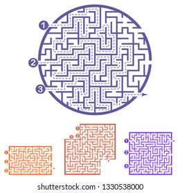 Set of labyrinths, mazes conundrums for kids. Baby puzzles with entry and exit. Children riddle games.