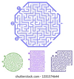 Set of labyrinths, mazes conundrums for kids. Baby puzzles with entry and exit. Children riddle games.
