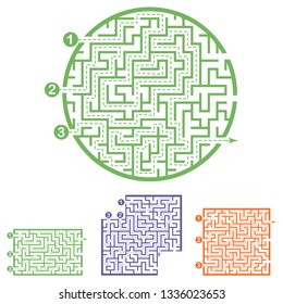 Set of labyrinths, mazes conundrums for kids. Baby puzzles with entry and exit. Children riddle games.