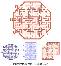 Set of labyrinths, mazes conundrums for kids. Baby puzzles with entry and exit. Children riddle games.