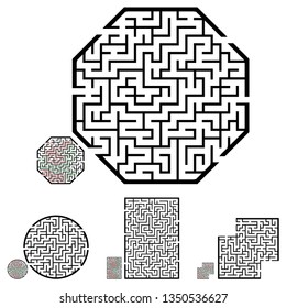 Set of labyrinths, mazes conundrums for kids. Baby puzzles with entry and exit. Children riddle games.