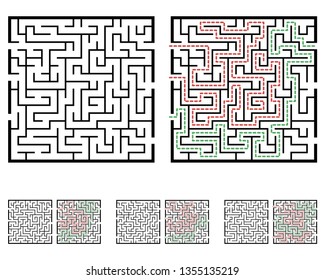 Set of labyrinths, mazes conundrums for kids. Baby puzzles with entry and exit. Children riddle games.