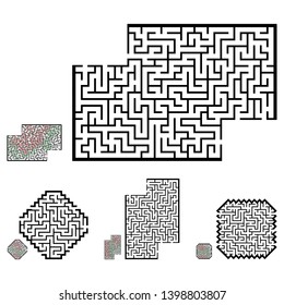 Set of labyrinths, mazes conundrums for kids. Baby puzzles with entry and exit. Children riddle games.