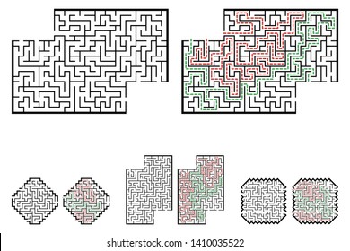 Set of labyrinths, mazes conundrums for kids. Baby puzzles with entry and exit. Children riddle games.