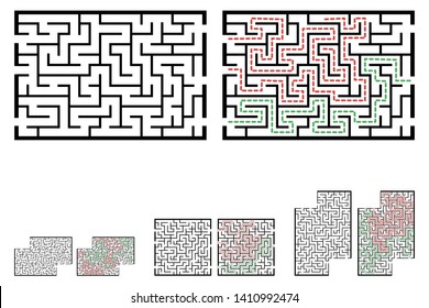 Set of labyrinths, mazes conundrums for kids. Baby puzzles with entry and exit. Children riddle games.
