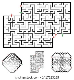 Set of labyrinths, mazes conundrums for kids. Baby puzzles with entry and exit. Children riddle games.