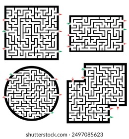 Set of labyrinths, mazes conundrums for kids. Baby puzzles with entry and exit. Children riddle games.