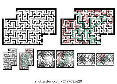 Set of labyrinths, mazes conundrums for kids. Baby puzzles with entry and exit. Children riddle games.