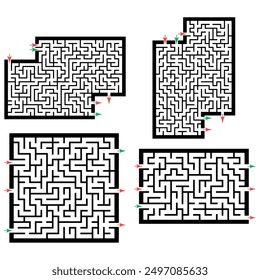 Set of labyrinths, mazes conundrums for kids. Baby puzzles with entry and exit. Children riddle games.