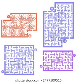 Set of labyrinths, mazes conundrums for kids. Baby puzzles with entry and exit. Children riddle games.