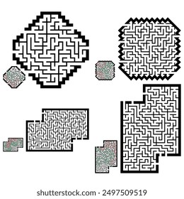 Set of labyrinths, mazes conundrums for kids. Baby puzzles with entry and exit. Children riddle games.