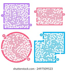 Set of labyrinths, mazes conundrums for kids. Baby puzzles with entry and exit. Children riddle games.