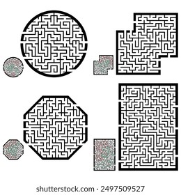 Set of labyrinths, mazes conundrums for kids. Baby puzzles with entry and exit. Children riddle games.