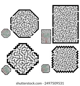 Set of labyrinths, mazes conundrums for kids. Baby puzzles with entry and exit. Children riddle games.