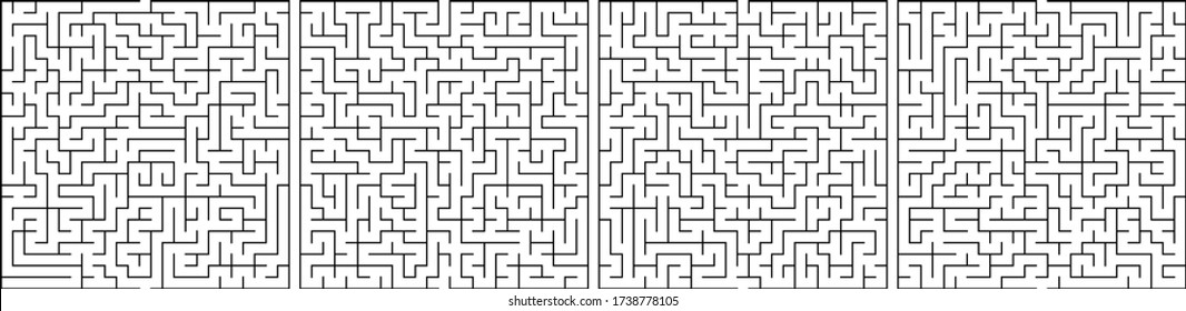 Set of labyrinths of medium complexity. Vector illustration of a maze. Abstract geometric background. Black and white patterns.