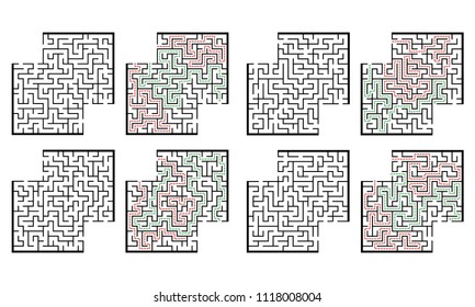 Set of labyrinths with places for your images, mazes conundrums for kids. Baby puzzles with entry and exit. Children riddle games.