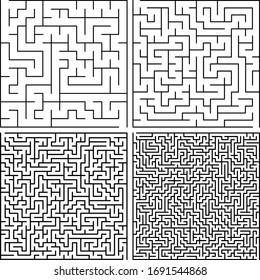 Set of labyrinths of various complexity. Vector illustration of a maze. Abstract geometric background. Black and white patterns.