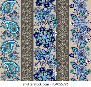 Conjunto de Lace Bohemian Seamless Borders. Coleção de padrões paisley orientais sem costura. Papel de parede floral. Ornamento decorativo para tecido, têxtil, papel de embrulho.