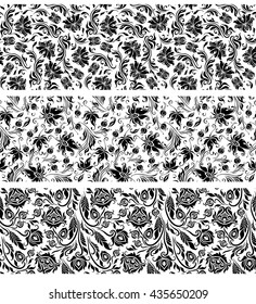 Set of lace borders for page, web design of invitation, greeting, wedding, gift card, certificate, diploma, voucher. Seamless floral ornament. Page decoration in vintage style. Vector illustration.
