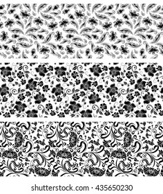 Set of lace borders for page, web design of invitation, greeting, wedding, gift card, certificate, diploma, voucher. Seamless floral ornament. Page decoration in vintage style. Vector illustration.
