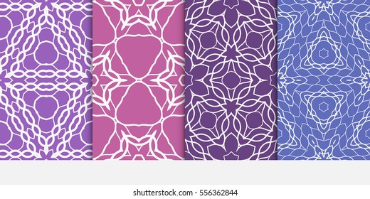 set of lace decorative geometric seamless pattern. vector illustration. for interior design, wallpaper, invitation. purple color