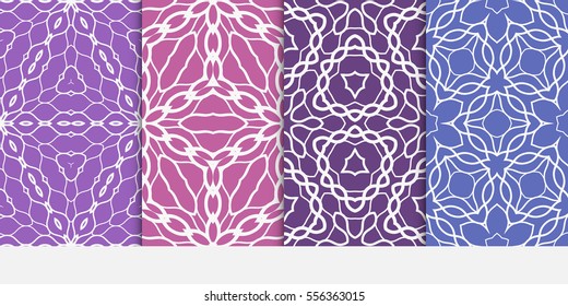 set of lace decorative geometric seamless pattern. vector illustration. for interior design, wallpaper, invitation. purple color