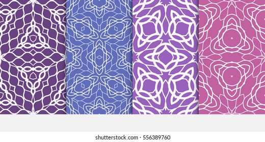 set of lace decorative geometric seamless pattern. vector illustration. for interior design, wallpaper, invitation. purple color