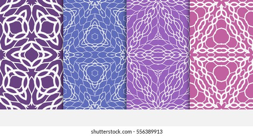 set of lace decorative geometric seamless pattern. vector illustration. for interior design, wallpaper, invitation. purple color