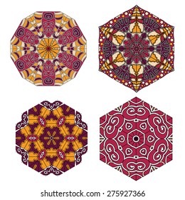 set of Lace  floral colorful ethnic ornament  pattern flower