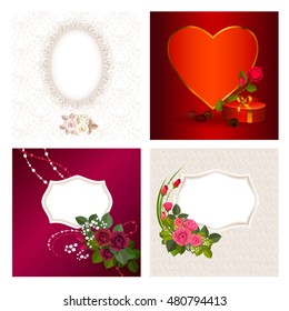 Set lace and floral frame and template for greeting cards and wedding invitations.
