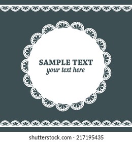 Set Of Lace Frame Doily And Ribbons Border In White Color  Isolated No Dark Grey Background. Vector Illustration. 